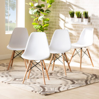 Baxton Studio AY-PC01-White Plastic-DC Jaspen Modern and Contemporary White Finished Polypropylene Plastic and Oak Brown Finished Wood 4-Piece Dining Chair Set 